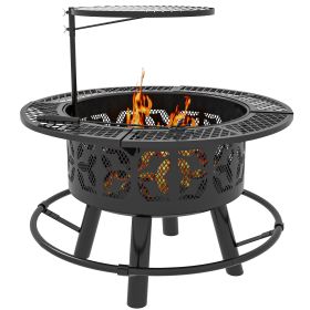 Outsunny 2-in-1 Fire Pit, BBQ Grill, 33" Portable Wood Burning Firepit with Adjustable Cooking Grate, Pan and Poker, Camping Bonfire Stove for Backyar