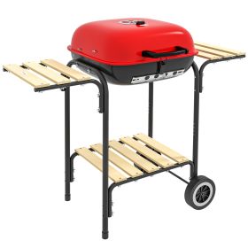 Outsunny 17" Portable Charcoal Grill with Wheels, 2 Side Tables and Bottom Shelf, BBQ with Adjustable Vents on Lid for Picnic, Camping, Backyard, Cook