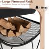 Outdoor Wood Burning Fire Pit with Log Storage Rack and Wheels