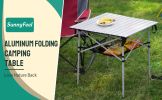 SUNNYFEEL Outdoor Folding Table | Lightweight Compact Aluminum Camping Table, Roll Up Top 4 People Portable Camp Square Tables with Carry Bag for Picn